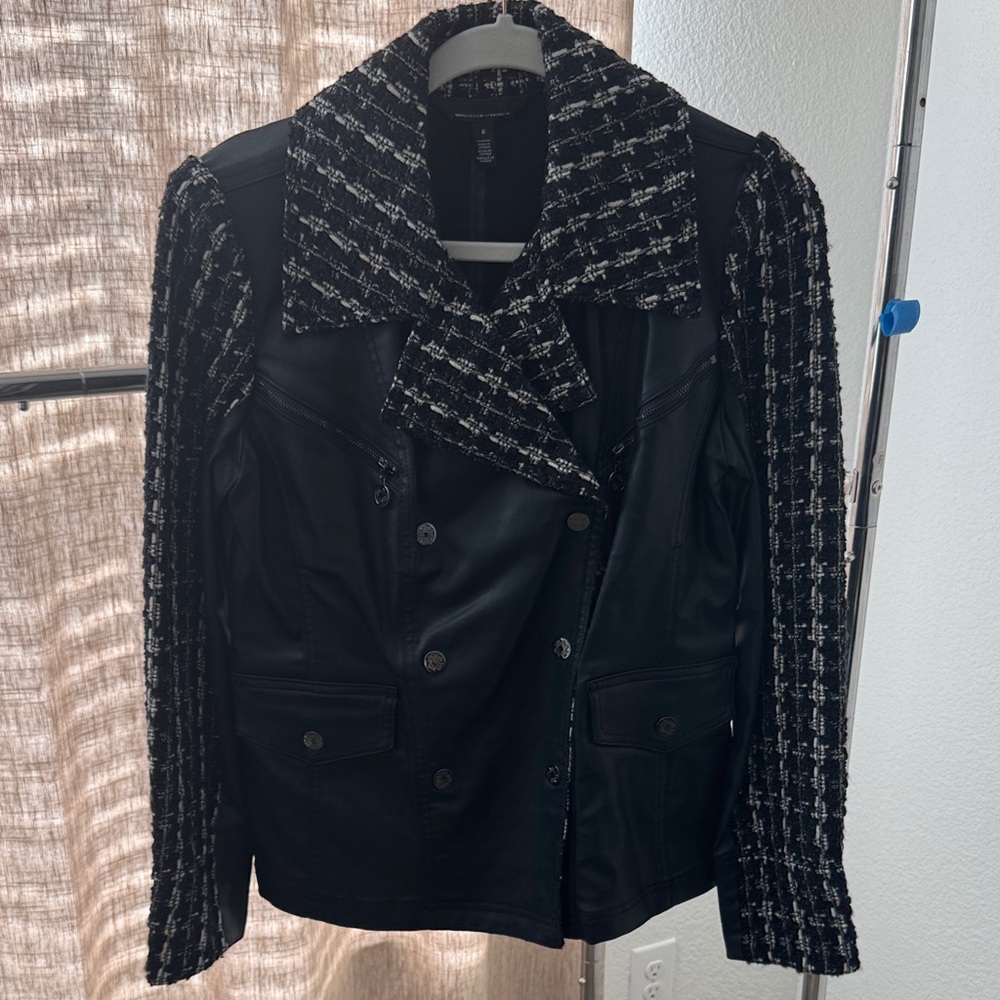White House Black Market Black and White Leather Jacket